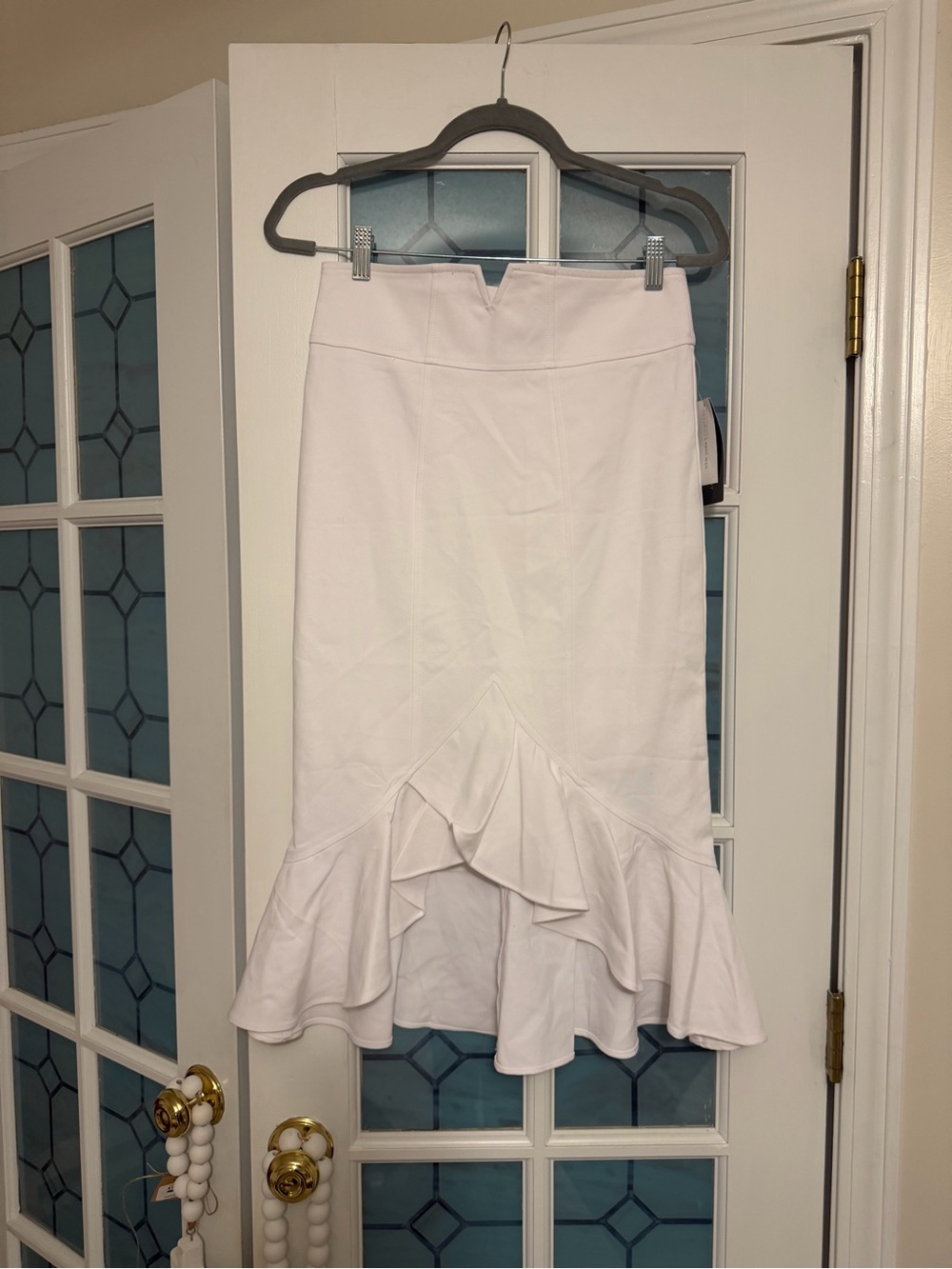 New York & Company White High-Low Ruffle-Hem Skirt
